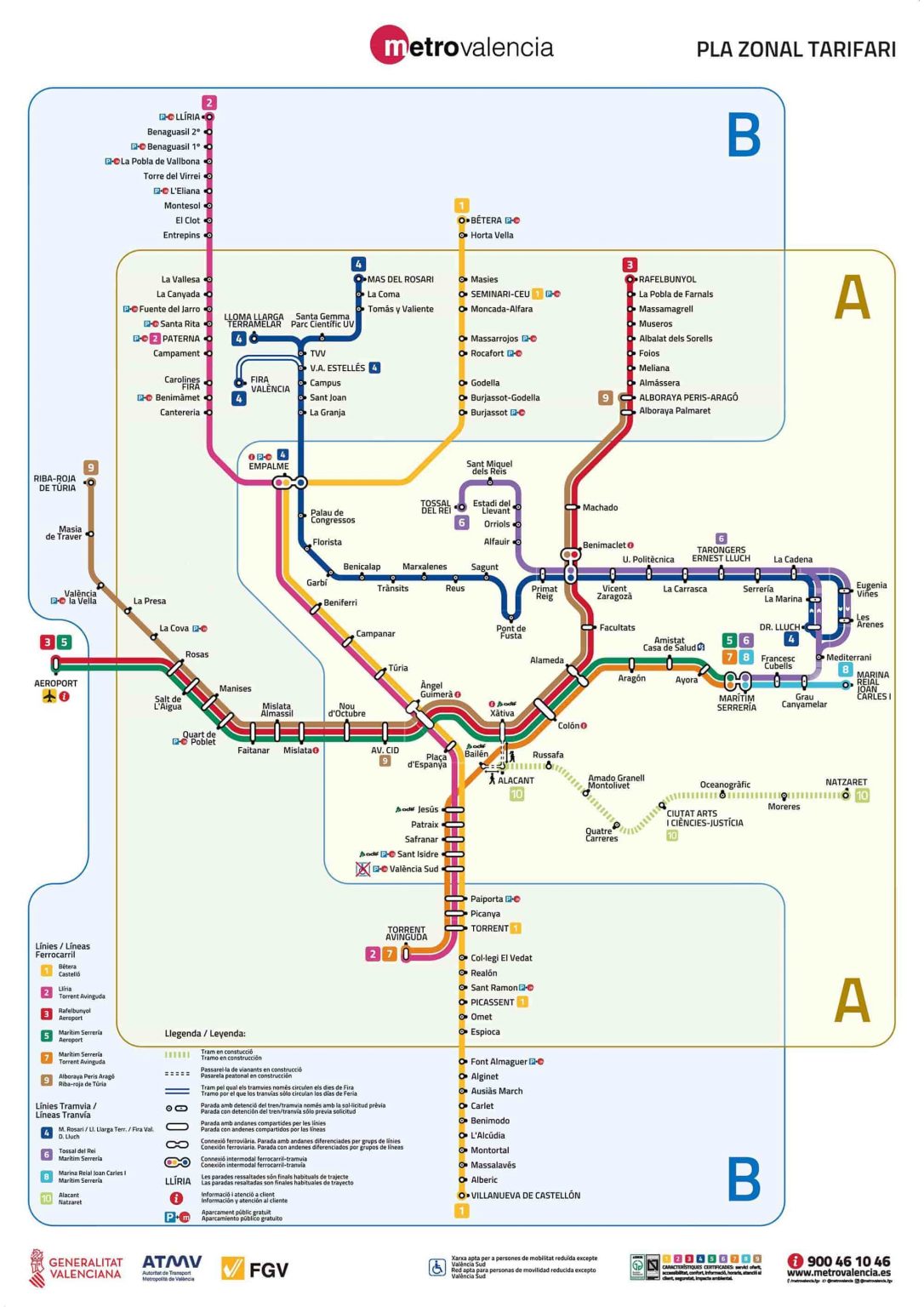 Valencia Metro Map 2022 - Valencian