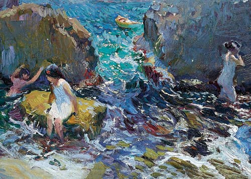 22. Bañandose entre rocas sorolla reproductions